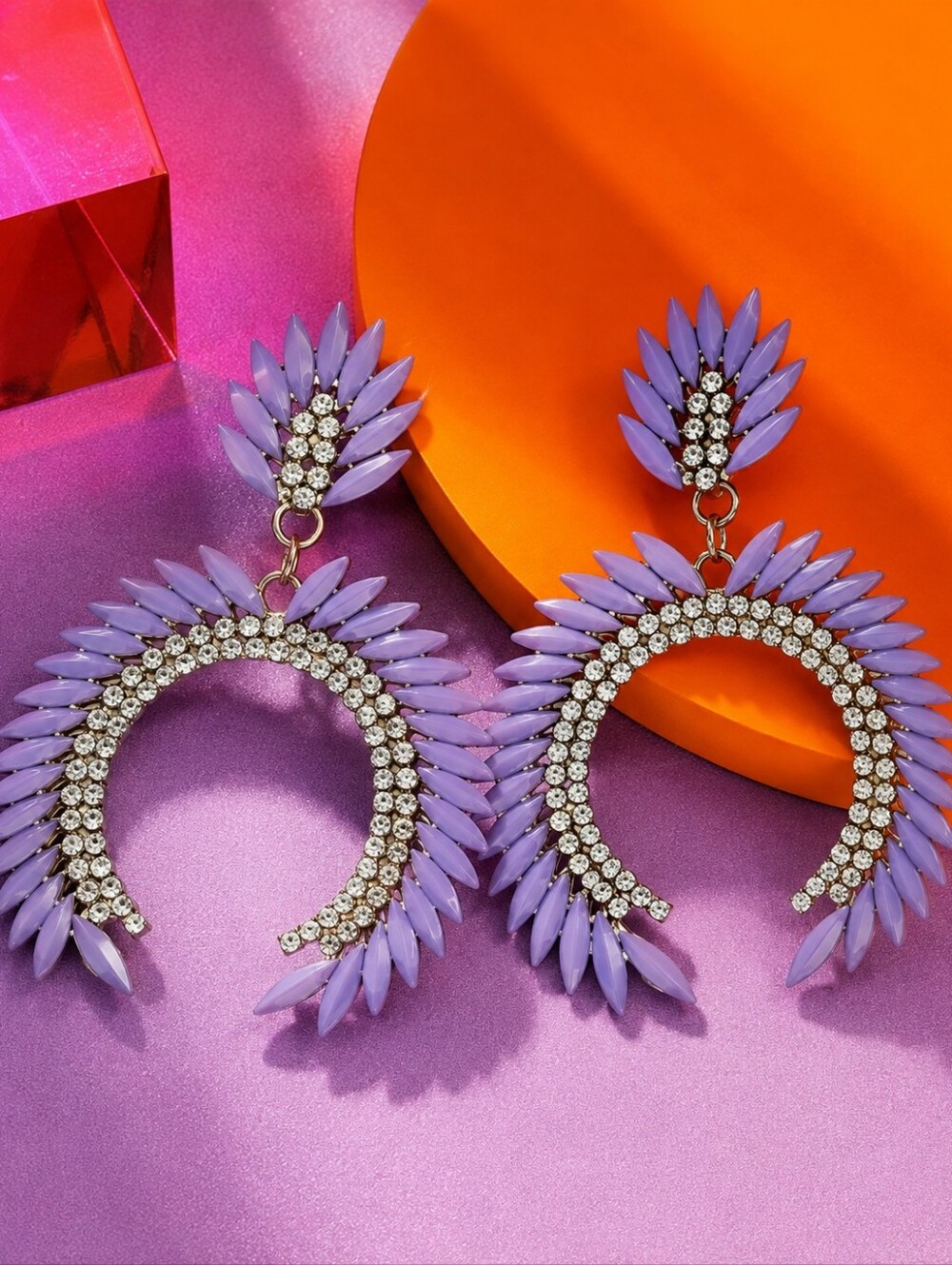 BOSTON PROPER LILAC ARC JEWELED EARRINGS 1